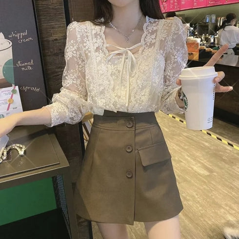 シフォンフラワーレーストップス